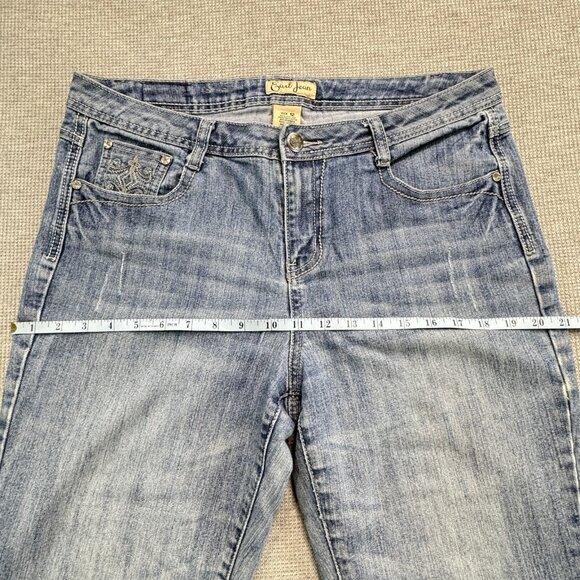 Earl Jean Womens 12 Blue Denim Straight Leg Jeans Mid Rise Embellished Pockets - Picture 9 of 14